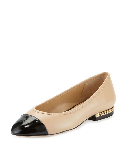 michael kors sabrina cap toe leather flats|MICHAEL KORS SABRINA Women's Black Leather & Patent .